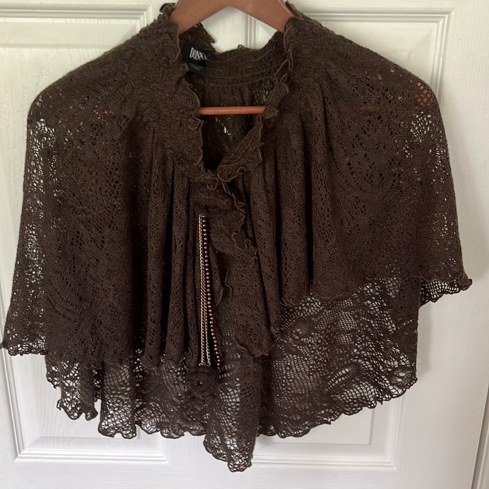 Brown knitted/crochet poncho - DONNA - Size XL - BNWT